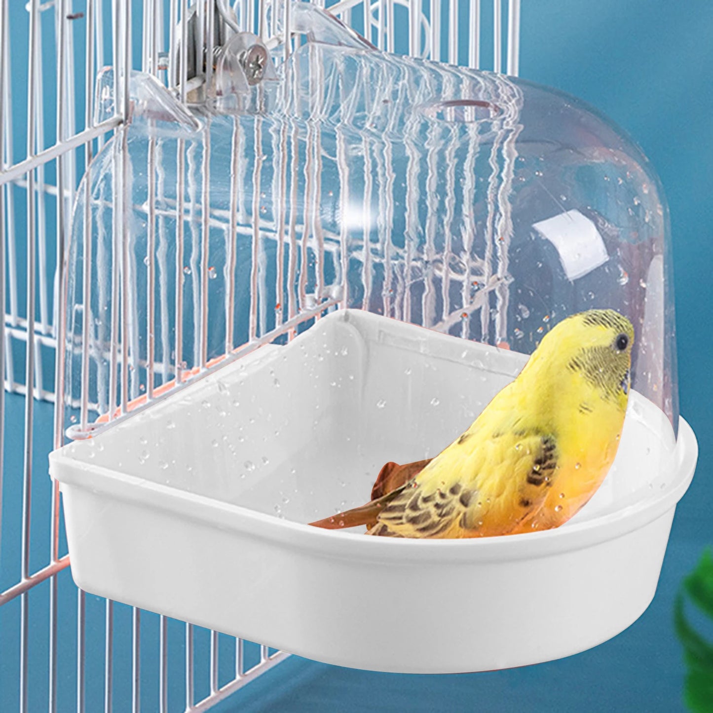 Easy-to-Install Pet Bird Bath Box Shower - Water Bowl Caged Parrot Bathing Tub for Small Birds like Budgerigars, Lovebirds, and Canaries