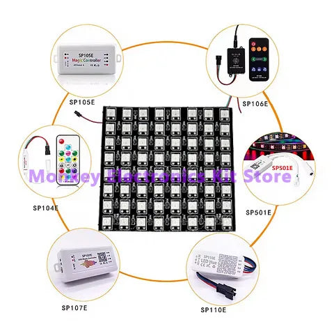 8x8 WS2812 LED Matrix Module – 64-Bit 5050 RGB Programmable Display Panel