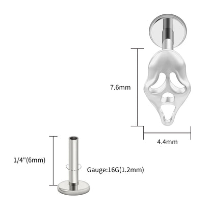Right Grand ASTM F136 Titanium 16G Ghost Face Flat Back Earring – Halloween CZ Cartilage Stud for Helix, Labret & Nose Piercing Jewelry