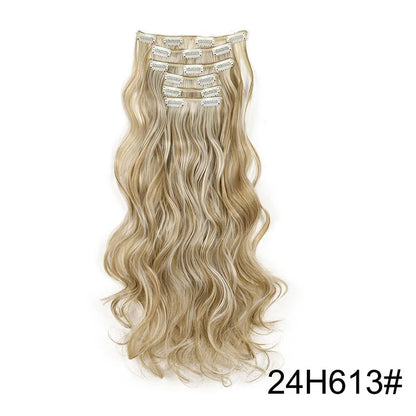 24-Inch 16 Clips-in Hair Extensions – Long Straight Synthetic Blonde & Black Hairpieces, Heat Resistant for Daily Use