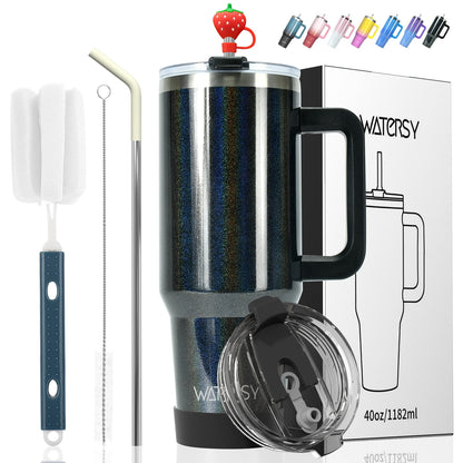 WATERSY 30oz/40oz Stainless Steel Insulated Tumbler with Handle & Straw – Large Capacity Thermal Travel Mug for Coffee & Cold Drinks