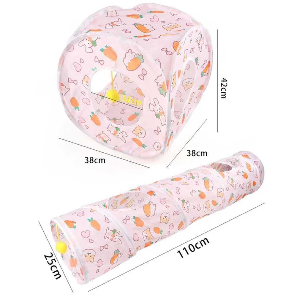 Foldable Pet Tunnel Play Tent - Carrot Design Interactive Cat & Dog Toy for Indoor Outdoor Fun