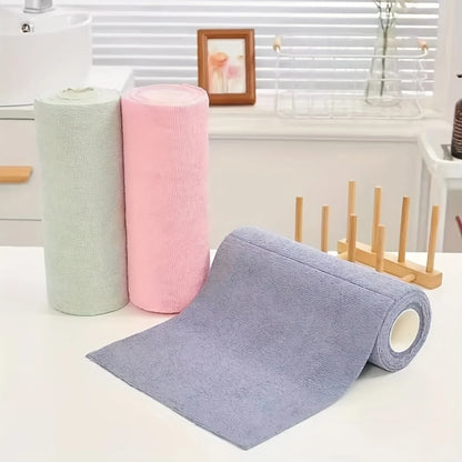 Microfiber Dish Cleaning Cloth - Reusable Double-Sided Kitchen Towels for Dishes, Utensils & Glassware, 50 Sheets/Roll