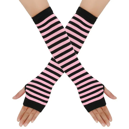 Warm Knitted Long Fingerless Gloves – Striped Elbow Mittens for Women, Fashion Christmas Gift