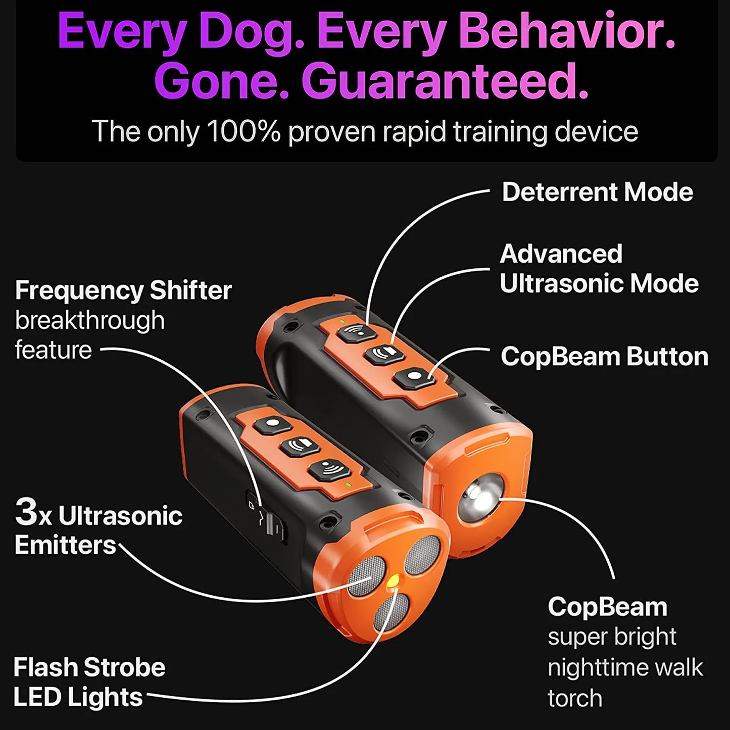 Release Pet Dog Repeller - Ultrasonic Dog Training Device with LED Flashlight, Rechargeable Anti-Dog Bark Deterrent