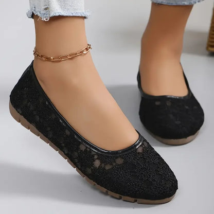 Women’s Spring Autumn Mesh Casual Sports Shoes with Square Heel and Round Toe