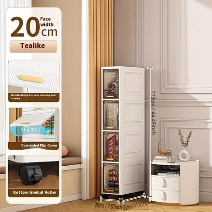 20cm Slim Storage Cabinet - 3/4/5 Tier Narrow Rolling Organizer Shelf with Wheels for Space-Saving Home Storage