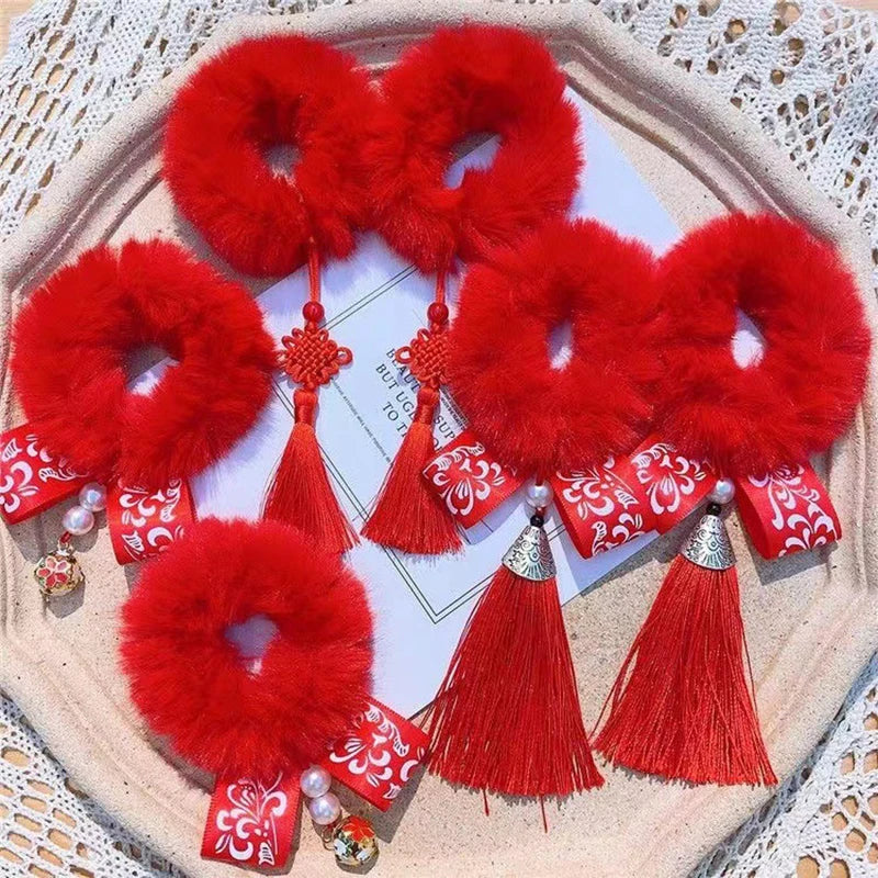 Flexible Chinese Style Children’s Hair Bands – Soft Stretchy Hair Ties for New Year