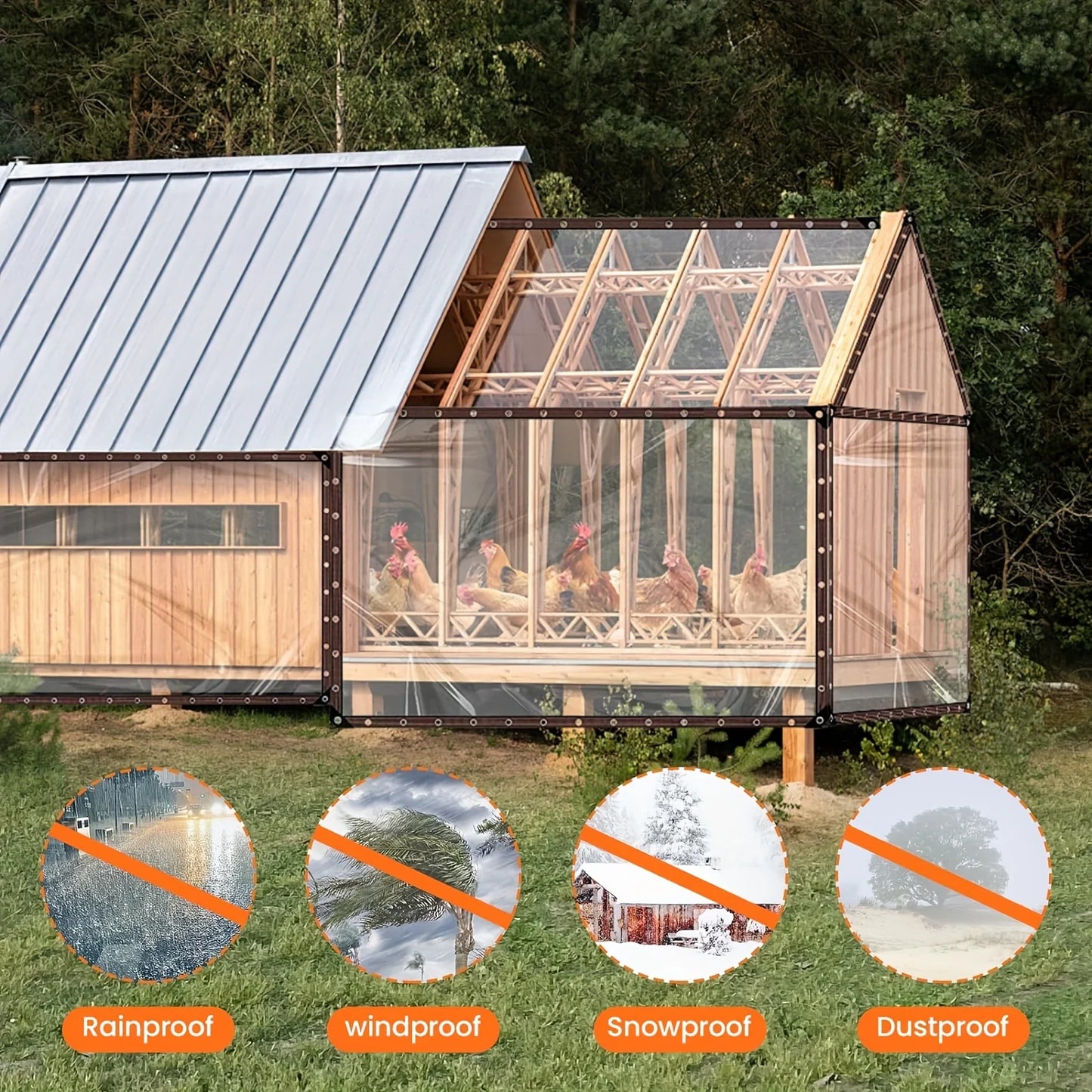 Clear Waterproof Tarp with Grommets – Heavy-Duty Transparent Cover for Patio, Henhouse, Porch, Plants & Camping Shelter