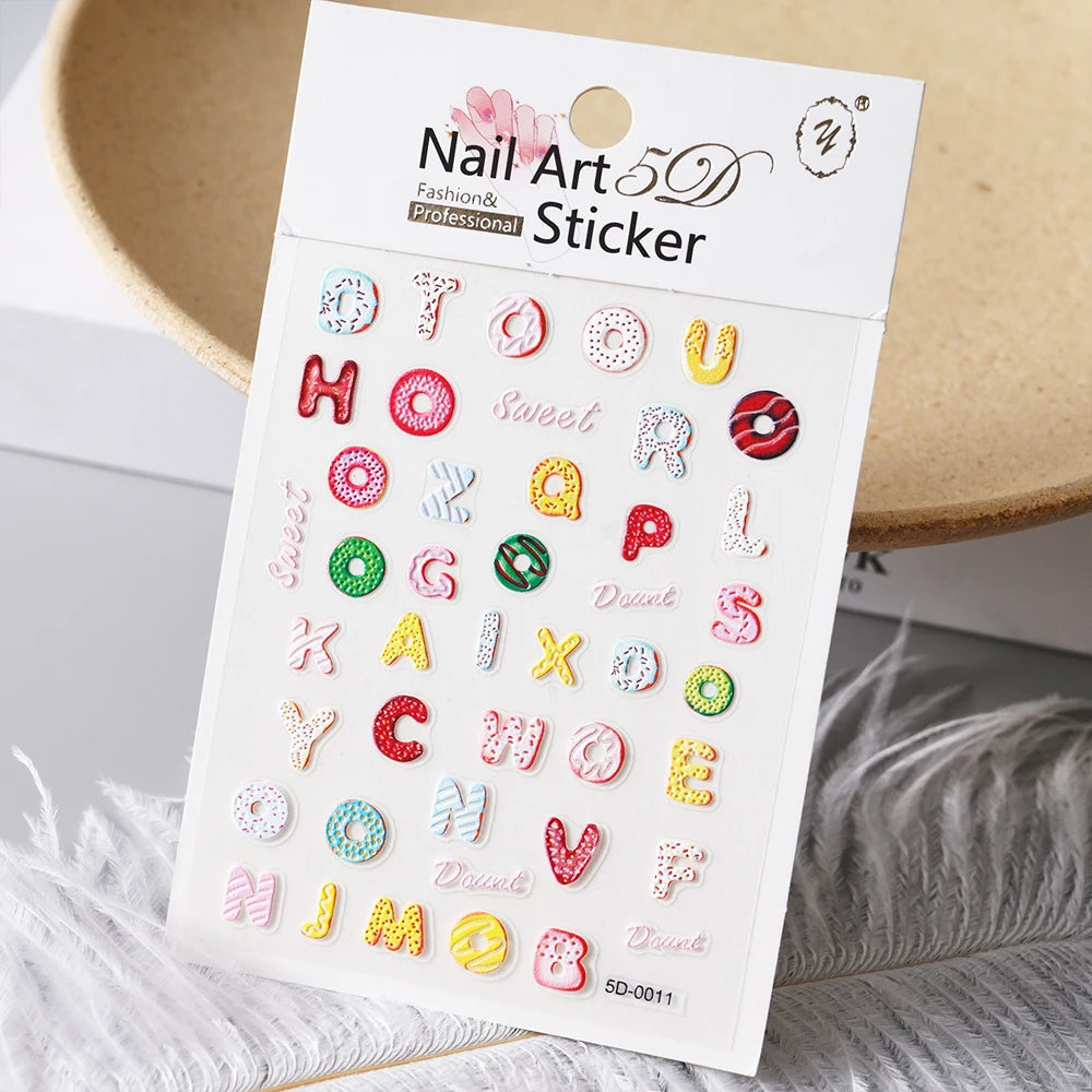 5D Macaron Nail Stickers - Embossed Flower, Fruit, Bear & Rabbit Charms for Summer DIY Manicure Decoration
