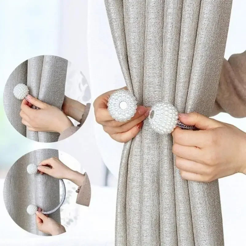 Pearl Magnetic Curtain Tiebacks – Decorative Ball Buckle Clips for Elegant Curtain Holders, 1–2 Pieces