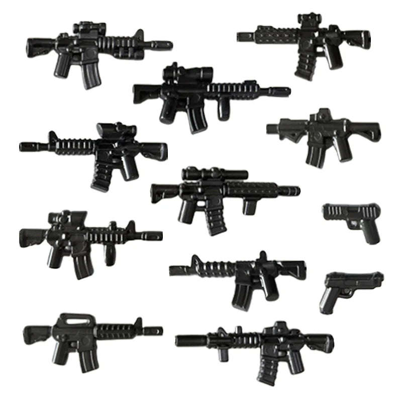 Military Building Blocks Soldier Set - Tactical Weapons Figures with Gatling Gun, Rifle, Mortar & Accessories Toy Kit