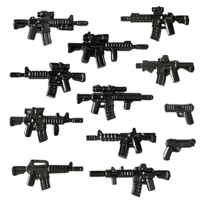 Military Building Blocks Soldier Set - Tactical Weapons Figures with Gatling Gun, Rifle, Mortar & Accessories Toy Kit