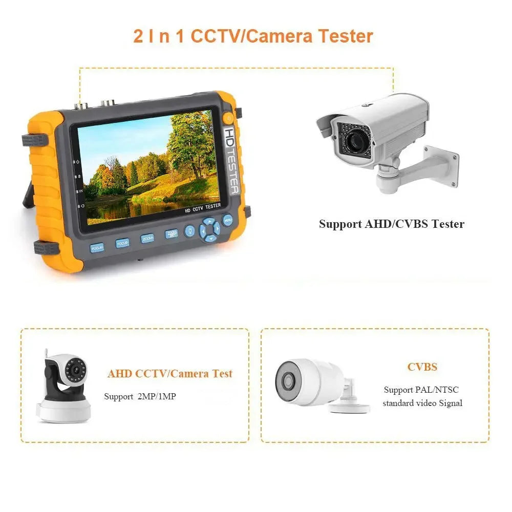 8MP CCTV Tester 5-Inch Monitor – 4K AHD/CVI/TVI/CVBS Camera Tester with HDMI & VGA Input, Mini CFTV Display