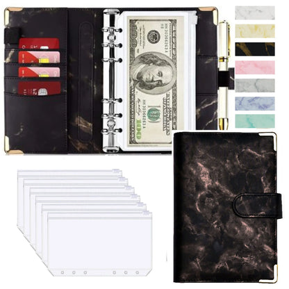 A6 Money Saving Organizer – PU Leather Budget Binder with Marble Notebook, 2023 Budget Planner, Envelope Office & School Supplies