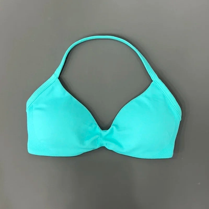 Histello Women’s Strappy Sports Bra - Seamless High-Support Yoga, Running and Workout Halter Top