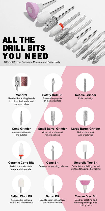 YOKEFELLOW Professional Nail Drill – 40000RPM Rechargeable Electric Nail E-File, Cordless for Acrylic & Gel Nails