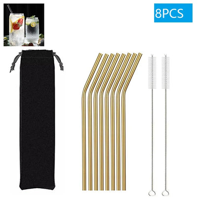 Eco-Friendly Reusable Glass & Metal Straws – 1/20PCS with Cleaning Brush for Smoothies, Milkshakes & Cocktails