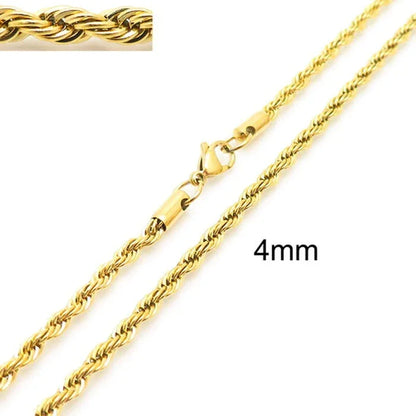 304 Stainless Steel Twist Rope Chain Necklace – PVD Gold Plated, 2-5mm Width for Men & Women, Fashion Accessories