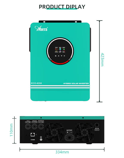 Solar Off-Grid Hybrid Inverter 3600W/4200W/6200W - MPPT Controller 24V/48V/220V, 120A, for Hybrid Solar Systems