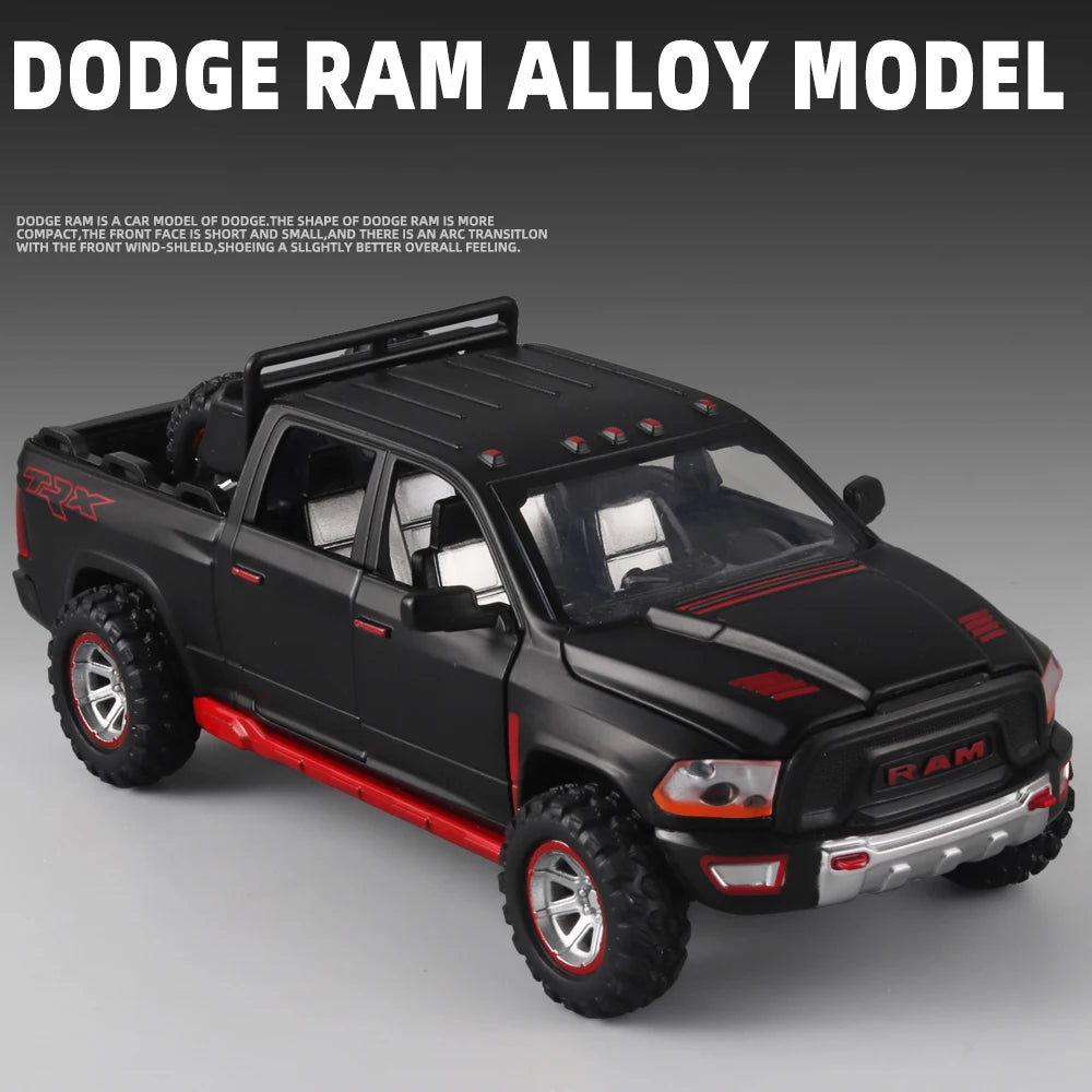 1:32 RAM Pickup Truck Alloy Model – Sound, Light & Spring-Back Action Toy for Kids’ Adventure Play