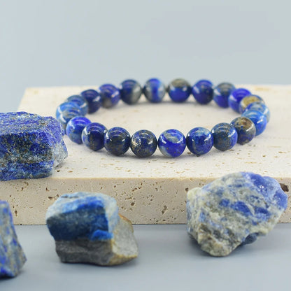 Natural 5A Lapis Lazuli Stone Bracelet - Elastic Healing Bead Jewelry Gift for Men & Women