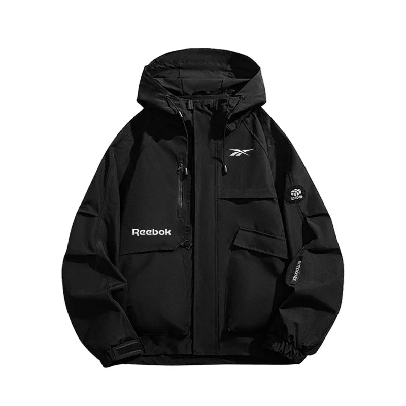 Reebok Logo 2026 Men's Windproof Waterproof Jacket - Spring-Autumn Casual Multi-Pocket Loose Fit
