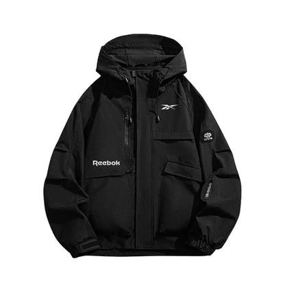 Reebok Logo 2026 Men's Windproof Waterproof Jacket - Spring-Autumn Casual Multi-Pocket Loose Fit