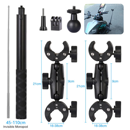 Motorcycle Panoramic Selfie Stick for Insta360 One X2/X3, Monopod Handlebar Mount Bracket, Compatible with GoPro Max Hero 11 Accessories