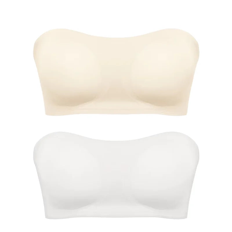 Women’s Strapless Push-Up Bra – Removable Padded Seamless Ice Silk Top, Invisible Anti-Slip Off-Shoulder Bra