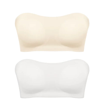 Women’s Strapless Push-Up Bra – Removable Padded Seamless Ice Silk Top, Invisible Anti-Slip Off-Shoulder Bra