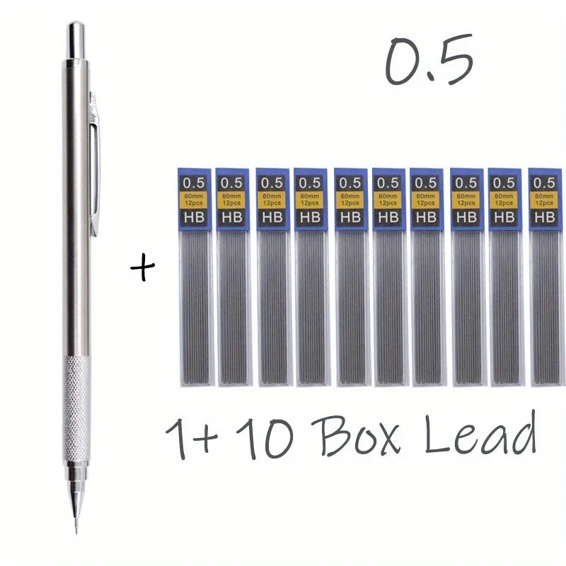 All-Metal Mechanical Pencil Set – 0.3–2.0mm Retractable Lead Pencils for Writing, Drawing & Sketching