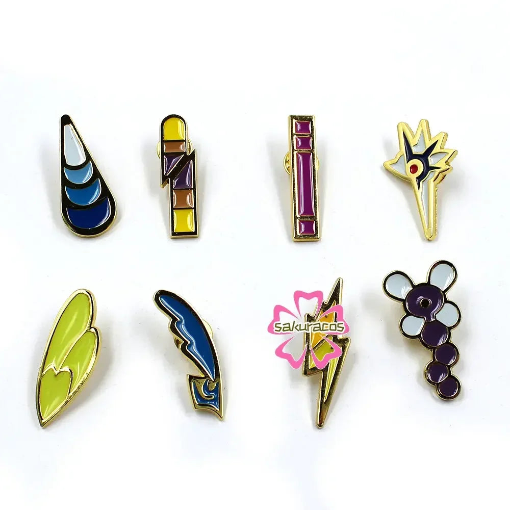Set of 8 Pokémon Gym Badge Pins – League Region Brooches from Kanto, Johto, Hoenn, Sinnoh, Unova, Kalos & Orange Islands