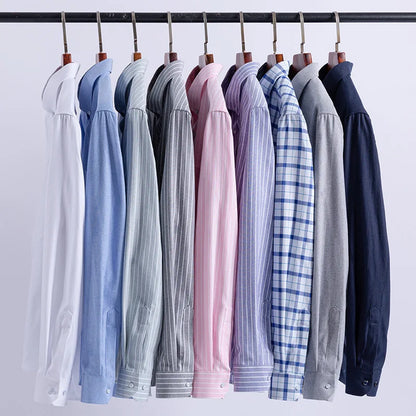Men's 100% Cotton Oxford Plaid Shirt - Soft Regular Fit Long Sleeve Formal Dress Shirt with Pocket S-7XL