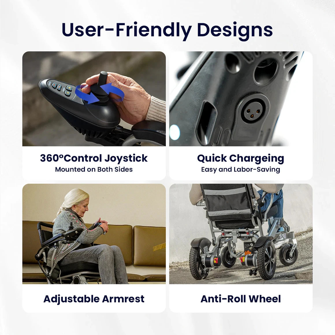 Lightweight Foldable Electric Wheelchair for Adults – Portable All-Terrain Motorized Chair, 264 Lbs Capacity