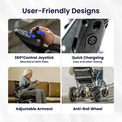 Lightweight Foldable Electric Wheelchair for Adults – Portable All-Terrain Motorized Chair, 264 Lbs Capacity