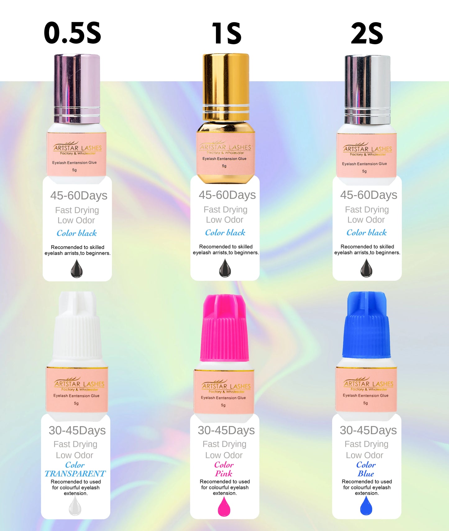 ARTSTAR 5ml Eyelash Extension Glue – Fast-Drying 0.5S/1S/2S Adhesive, Low-Odor, Long-Lasting Lash Glue