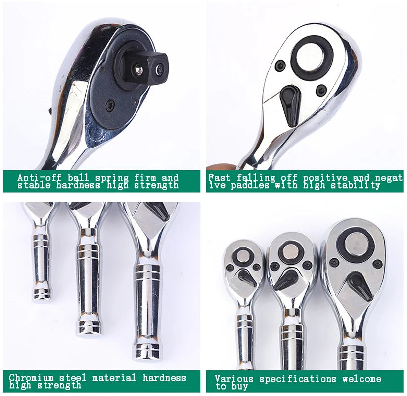 72-Tooth Mini Ratchet Wrench - 1/4, 3/8 & 1/2 Inch Short Handle Repair Tool
