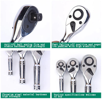 72-Tooth Mini Ratchet Wrench - 1/4, 3/8 & 1/2 Inch Short Handle Repair Tool