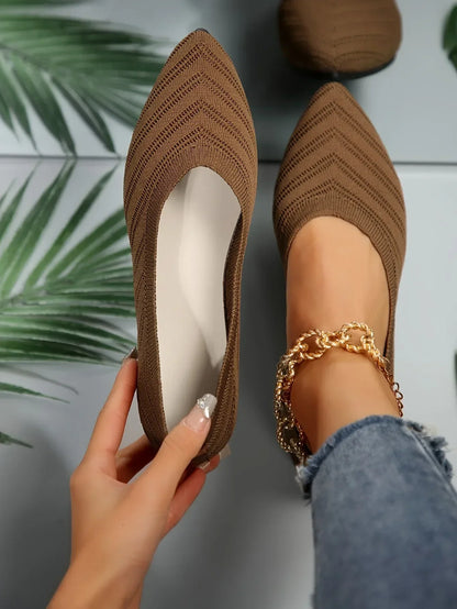 Women’s Pointed Toe Knitted Slip-On Flats – Solid Color Casual Breathable Ballet Loafers