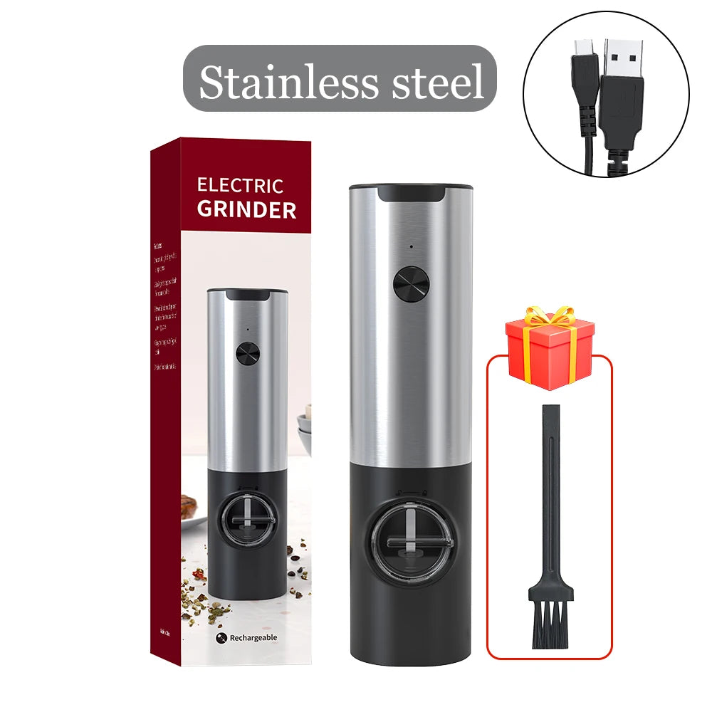 USB Rechargeable Electric Salt & Pepper Grinder – Adjustable Roughness for Freshly Ground Pepper and Spice Powder