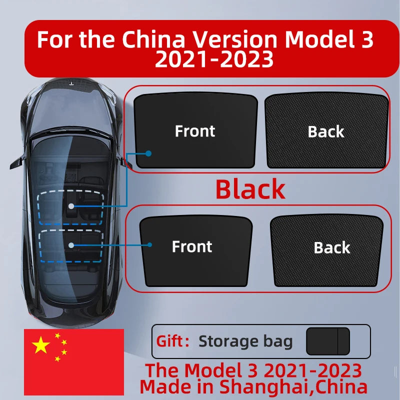 Upgraded Ice Cloth Buckle Sun Shades for Tesla Model 3 & Y (2021-2025) – Front & Rear Glass Roof Sunroof Skylight Covers