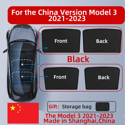 Upgraded Ice Cloth Buckle Sun Shades for Tesla Model 3 & Y (2021-2025) – Front & Rear Glass Roof Sunroof Skylight Covers