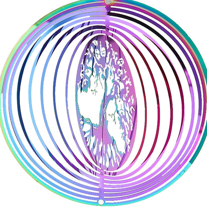 Tree of Life Wind Spinner with Gradient Spiral Tail – Hanging Garden Decor with Gazing Ball & Wind Chime Effect