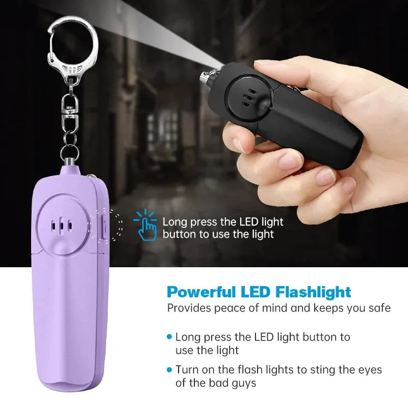Compact 130dB Women's Personal Safety Alarm with Keychain, Electronic Whistle, and LED Light - Portable and Lightweight Backpack Charm