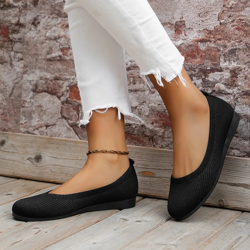 Women’s Round Toe Knit Flats – Comfortable Slip-On Ballet Shoes, Casual Office Moccasins & Plus Size Boat Shoes
