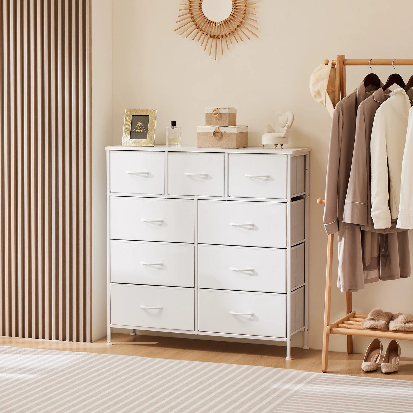 Dresser for Bedroom – 9 Fabric Storage Drawers, Tall Chest Organizer for Adult & Kids Clothes, Closet Cabinet Furniture