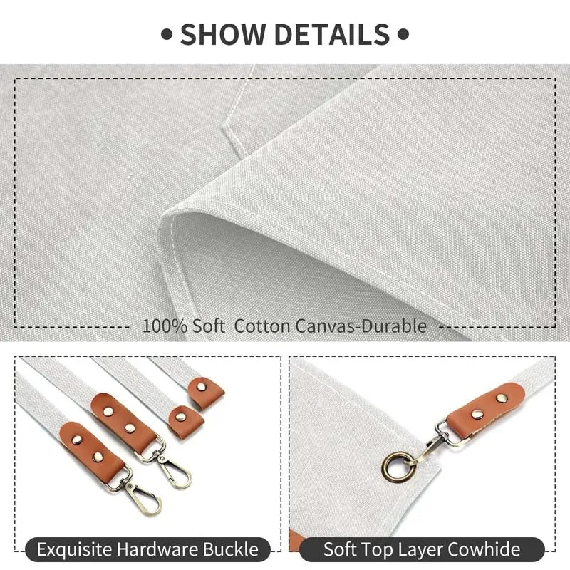 Household Canvas Apron – Oil-Proof Kitchen Cooking Apron with Tool Pockets for Men & Women