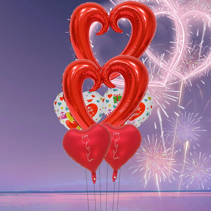 Happy Valentine’s Day Heart Balloon Stand Set – Love Bear & Heart-to-Heart Balloons Wedding Party Decoration