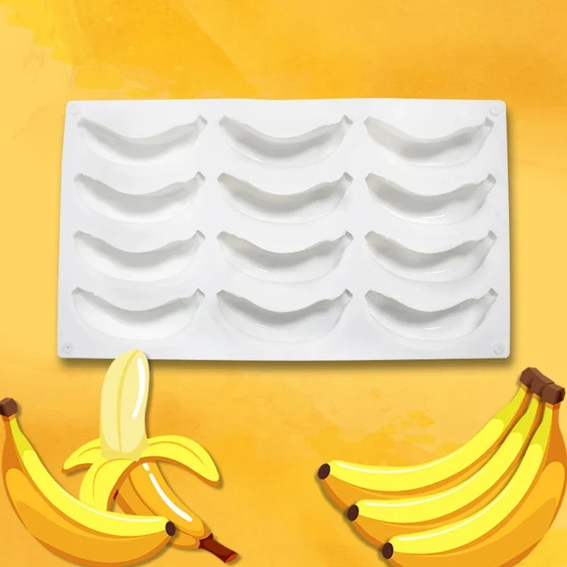 12-Cavity 3D Banana Silicone Mold – Baking Mousse Cake, Chocolate, Ice Cream & Dessert Pastry Mould